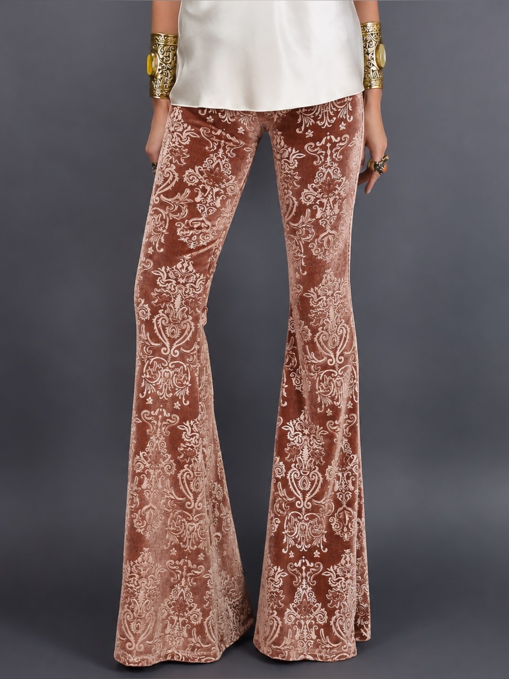 Girl on a Vine Velvet Burnt pink Patterned Flared Pants